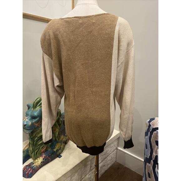 VTG Bonnie Boerer S/P Cream Gold Metallic Sweater Japanese Geisha Applique EUC - Picture 4 of 9